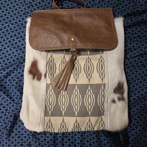 Brown and Cream Patterned Women's Backpack - Ann Goti